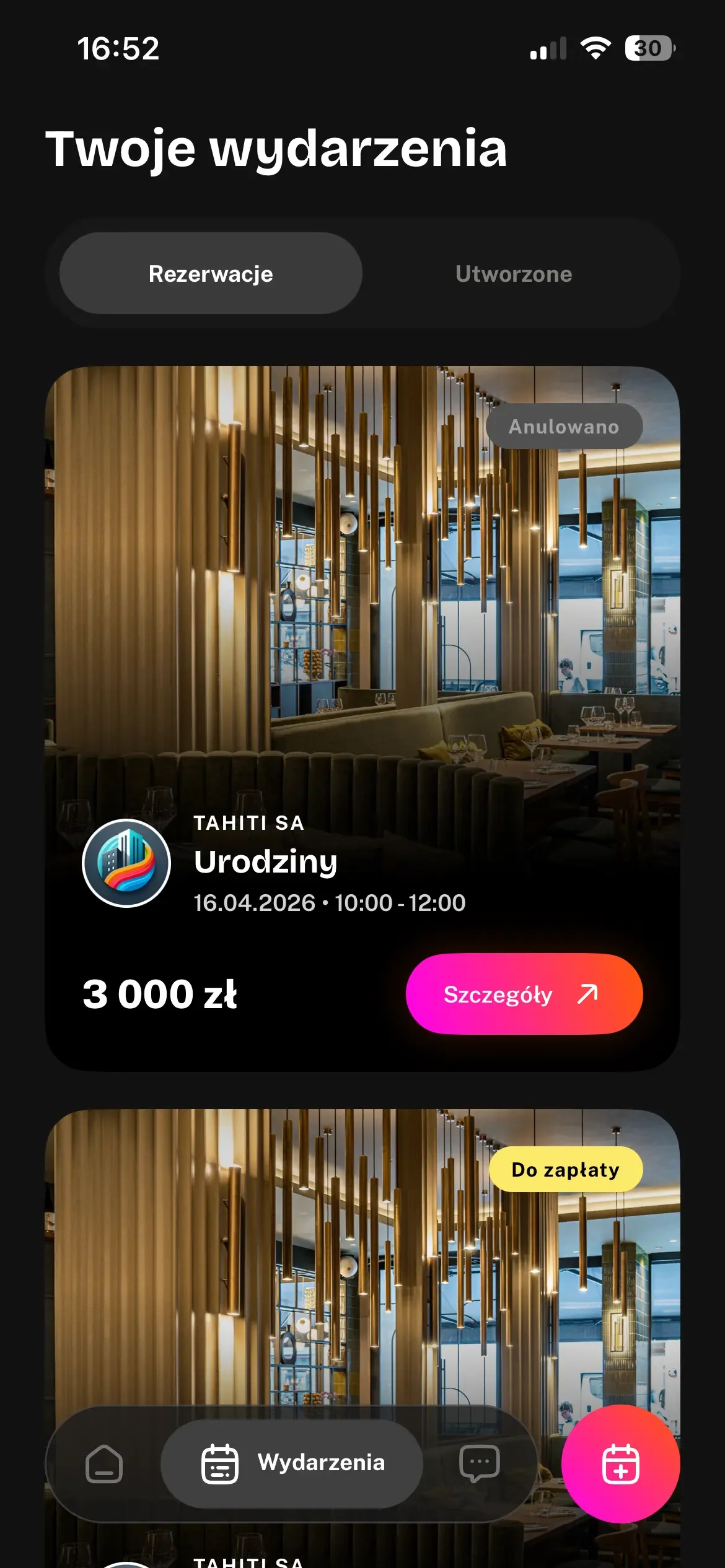 Twoje wydarzenia i rezerwacje w aplikacji Plannii